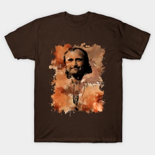 Phil Collins / Retro Brown Watercolor Splash T-Shirt